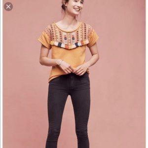Anthropologie mustard yellow fringe top
